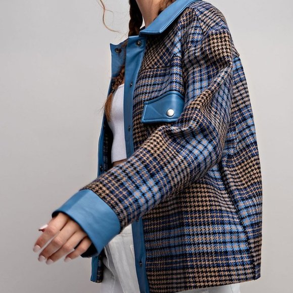 Last 1!  NWT Faux Leather Plaid Jacket - Picture 3 of 11